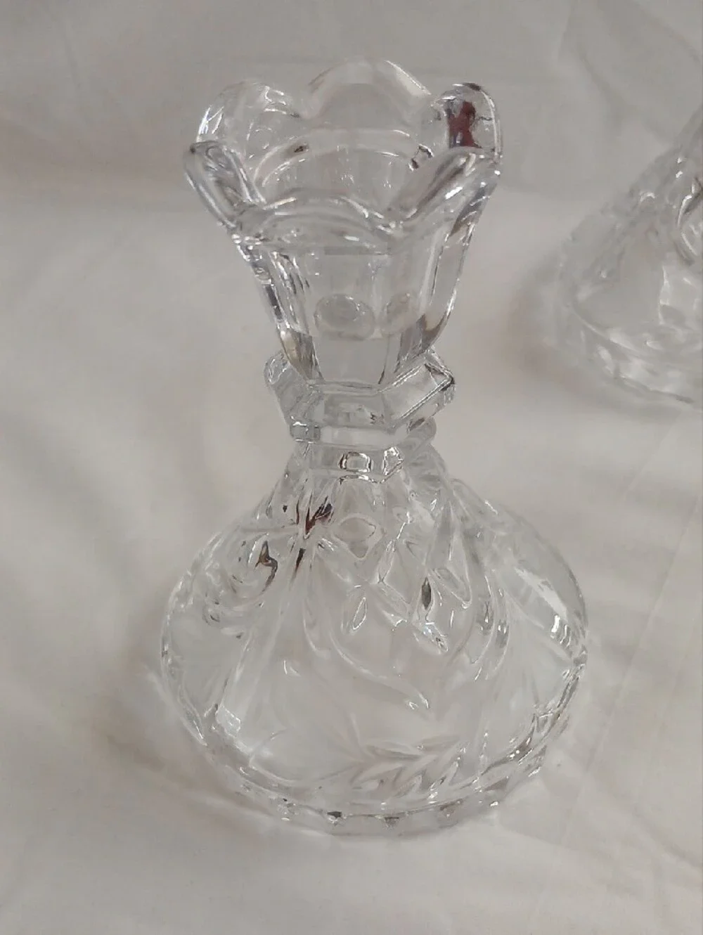 Clear Crystal-Style Glass Candlestick Holders - Pair